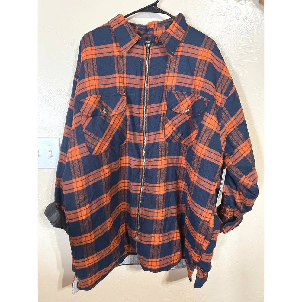 River Trail Men's 2XL Navy Orange Plaid Flannel Lined Zip Up Shirt Jacket winter